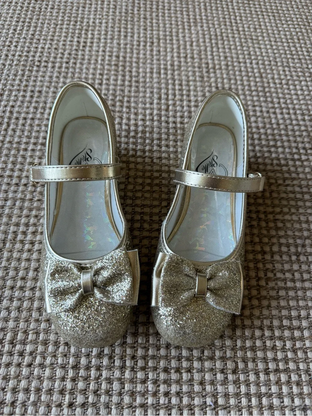 Stelle Girls Gold Glitter Mary Jane Dress Shoes Bow Flats Size 13